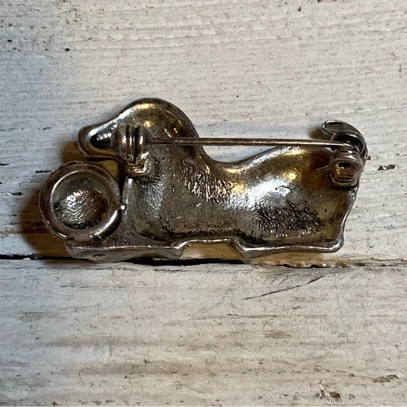 🍒3 for $33🍒  Adorable Dachshund Weiner Dog Faux Marcasites Brooch Pin - Picture 4 of 6